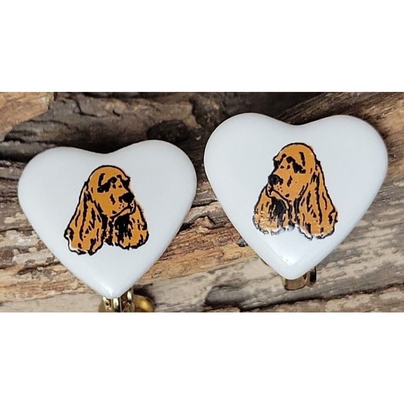 Unbranded Jewelry Vintage Cocker Spaniel Dog Clip On Earrings Heart
